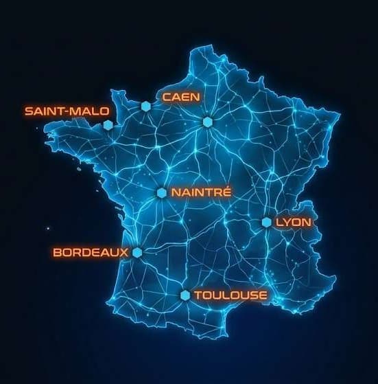 Carte de France avec les villes des Majors CDFL